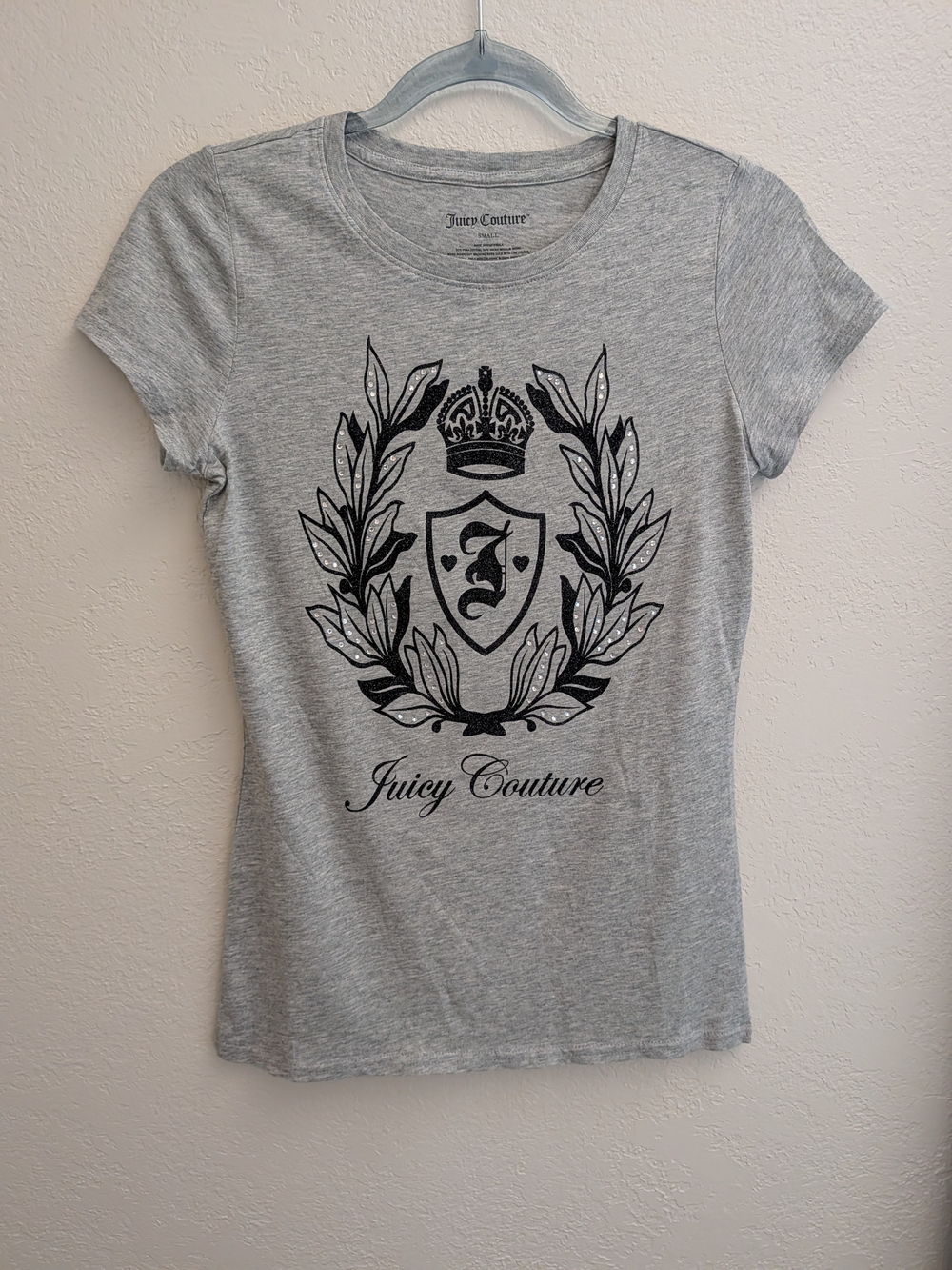 Juicy Couture Gray Short Sleeve Tee with Black Crest